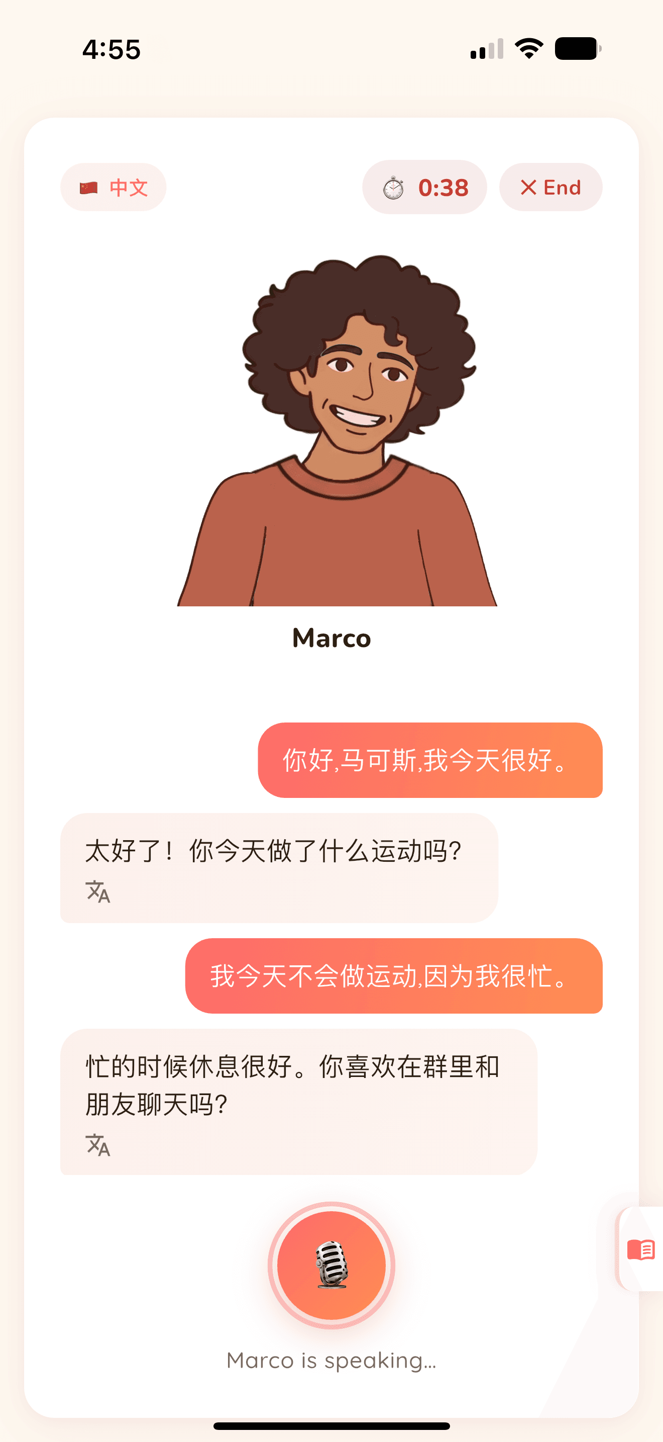 Live AI voice conversation in Conversa language learning app